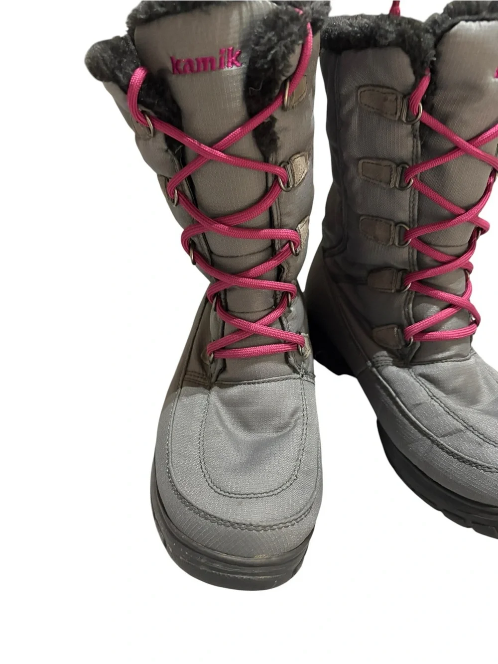 Kamik Brooklyn Waterproof Winter Snow Boots Charcoal Gray Pink 7